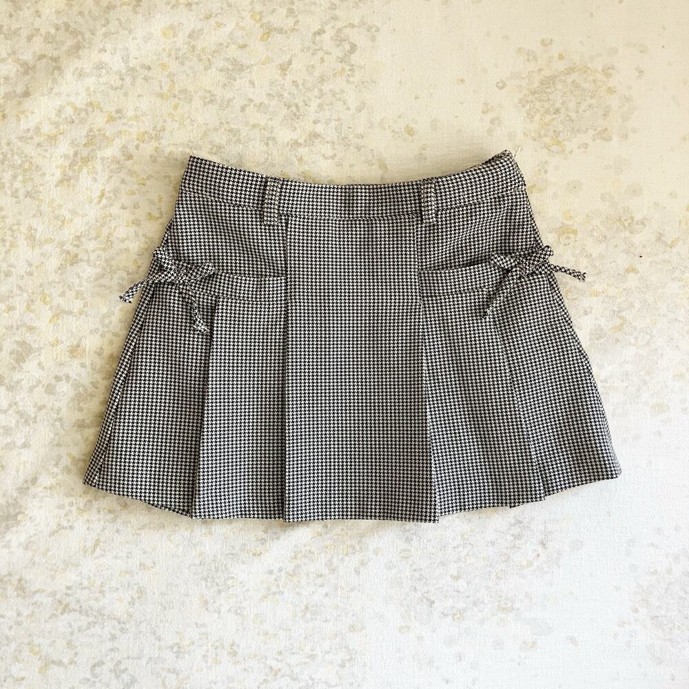 Zara Skirt Girls Sz 8 Houndstooth A Line Pleated Bows Pockets Mini Short